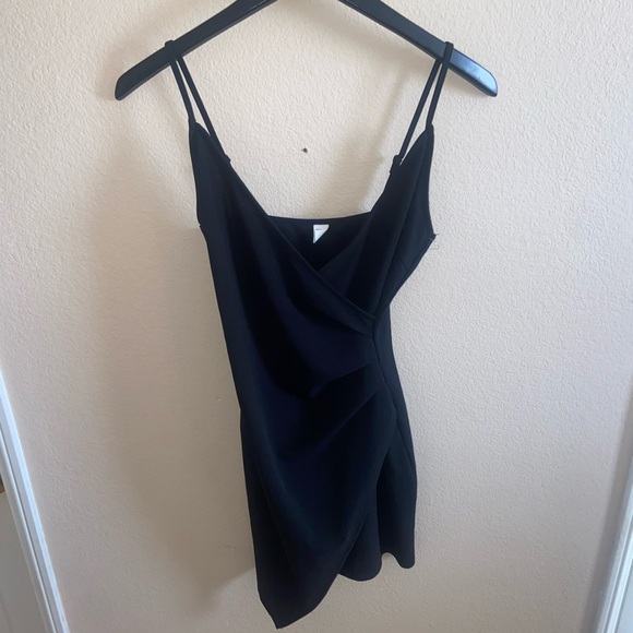 black formal mini dress bodycon faux wrap foldover front y2k fashion party vibes - Picture 8 of 15